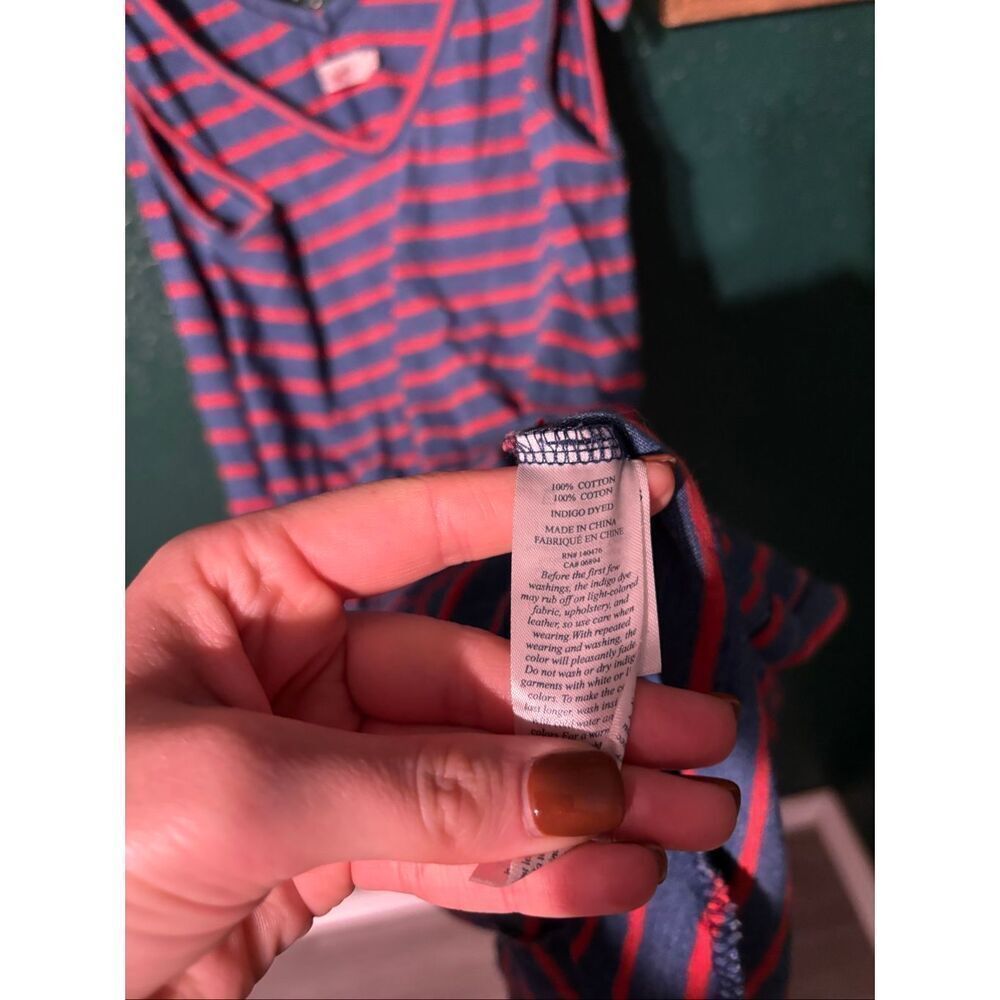 Faherty Florence Salt Wash Striped Pocket Dress Shoulder Tie Indigo Dyed Small - Picture 4 of 4